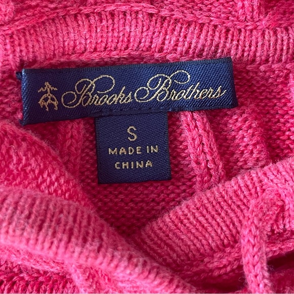 Brooks Brothers Cable Knit Pullover Hoodie Sweater 100% Cotton SMALL Coral Pink - Picture 4 of 7